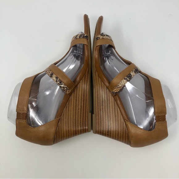 Sofft Pippa Brown Leather Wedge Heels Snake Print Adjustable Buckle Open Toe - Picture 5 of 10